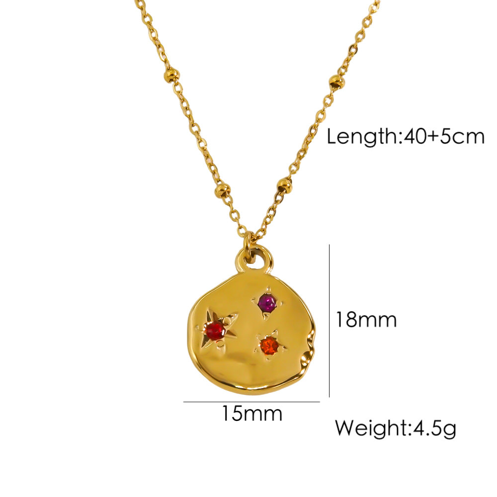 Vintage Style Star Cookies Stainless Steel Plating Inlay Zircon 14k Gold Plated Pendant Necklace