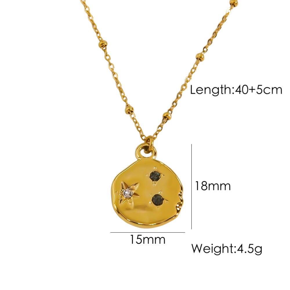 Vintage Style Star Cookies Stainless Steel Plating Inlay Zircon 14k Gold Plated Pendant Necklace