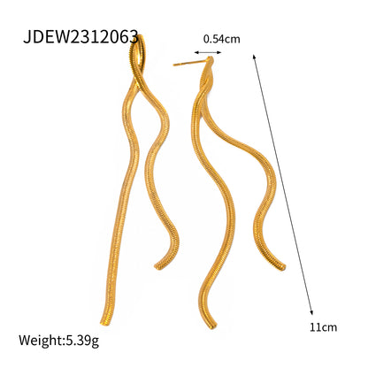 1 Pair Ig Style Flat Snake Solid Color Plating Stainless Steel 18k Gold Plated Drop Earrings