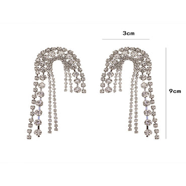 1 Pair Luxurious Shiny Tassel Plating Inlay Copper Rhinestones Drop Earrings