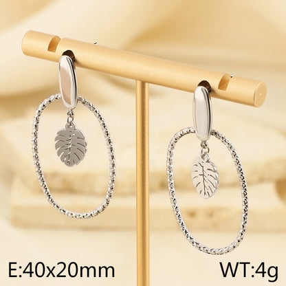 1 Pair Basic Leaves Plating Hollow Out Stainless Steel Gold Plated Drop Earrings