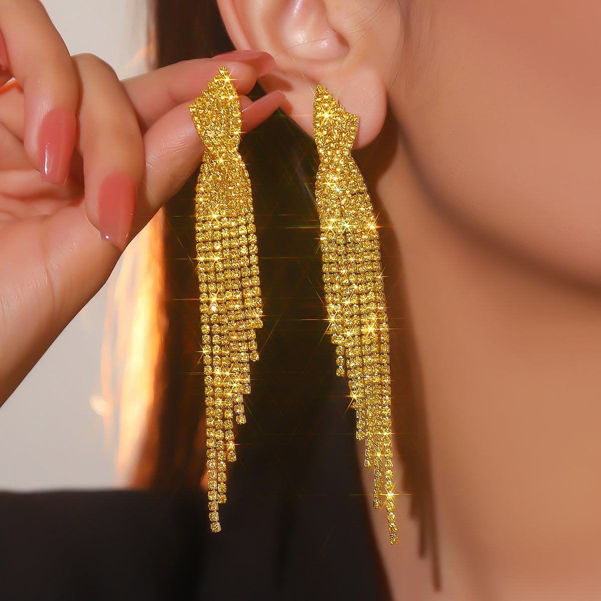 Retro Tassel Alloy Rhinestone Rhinestones Earrings