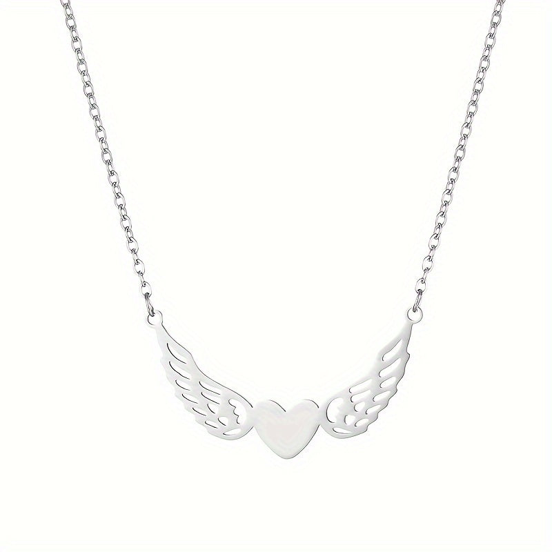 Simple Style Heart Shape Wings Stainless Steel Plating Carving 18k Gold Plated Necklace