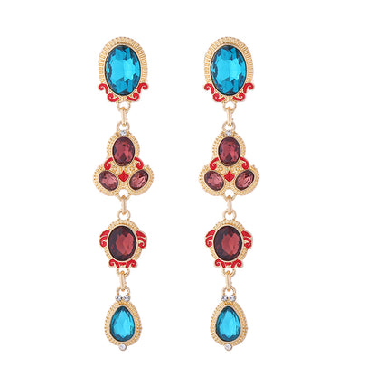 1 Pair Simple Style Shiny Oval Water Droplets Inlay Alloy Glass Gold Plated Drop Earrings