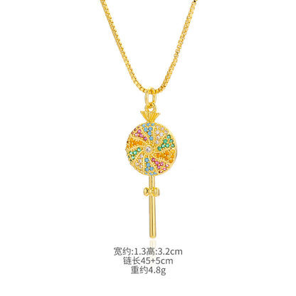 Ig Style Simple Style Rainbow Lollipop Copper Plating Inlay Zircon Gold Plated Pendant Necklace