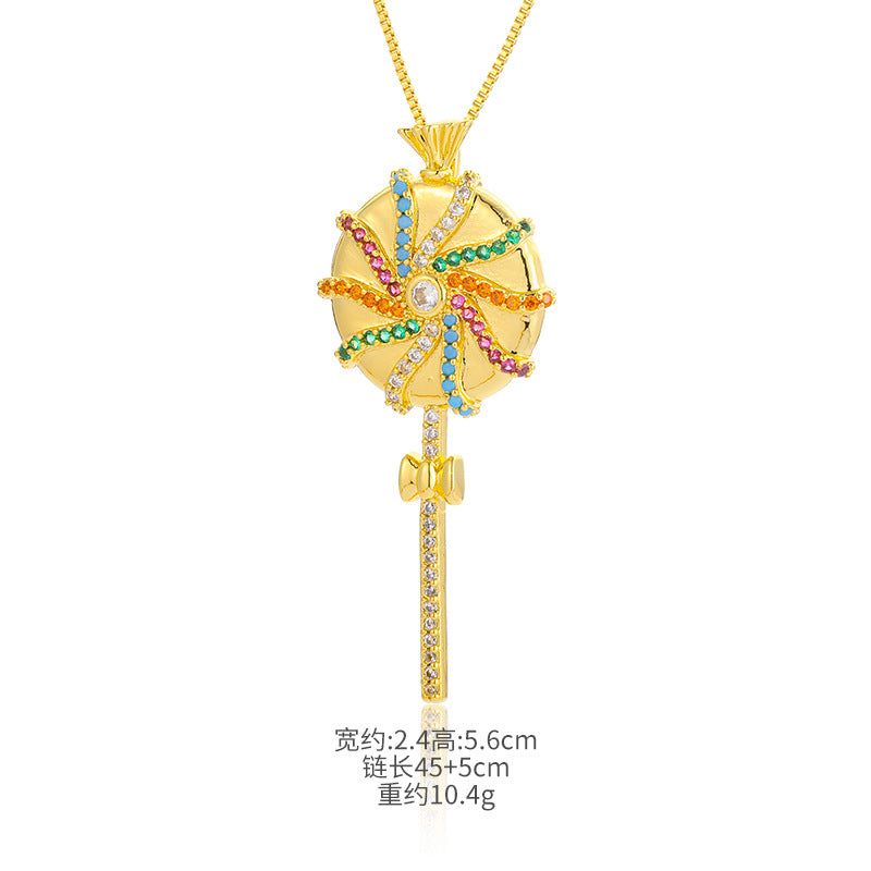 Ig Style Simple Style Rainbow Lollipop Copper Plating Inlay Zircon Gold Plated Pendant Necklace