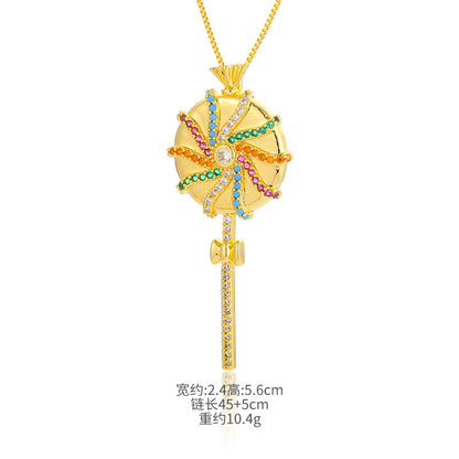 Ig Style Simple Style Rainbow Lollipop Copper Plating Inlay Zircon Gold Plated Pendant Necklace