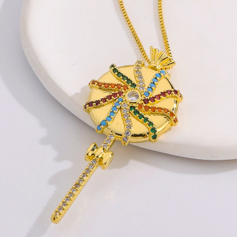 Ig Style Simple Style Rainbow Lollipop Copper Plating Inlay Zircon Gold Plated Pendant Necklace