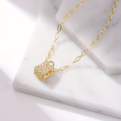 Ig Style Simple Style Lock Copper Plating Inlay Zircon Gold Plated Pendant Necklace