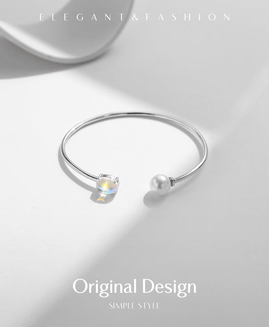Elegant Glam Round Oval Sterling Silver Plating Inlay Artificial Pearls Moonstone Rhodium Plated