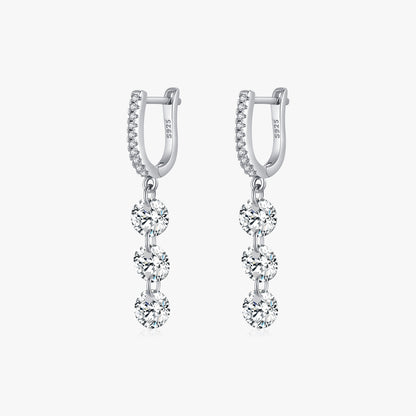 1 Pair Simple Style Geometric Plating Inlay Sterling Silver Zircon Rhodium Plated Drop Earrings