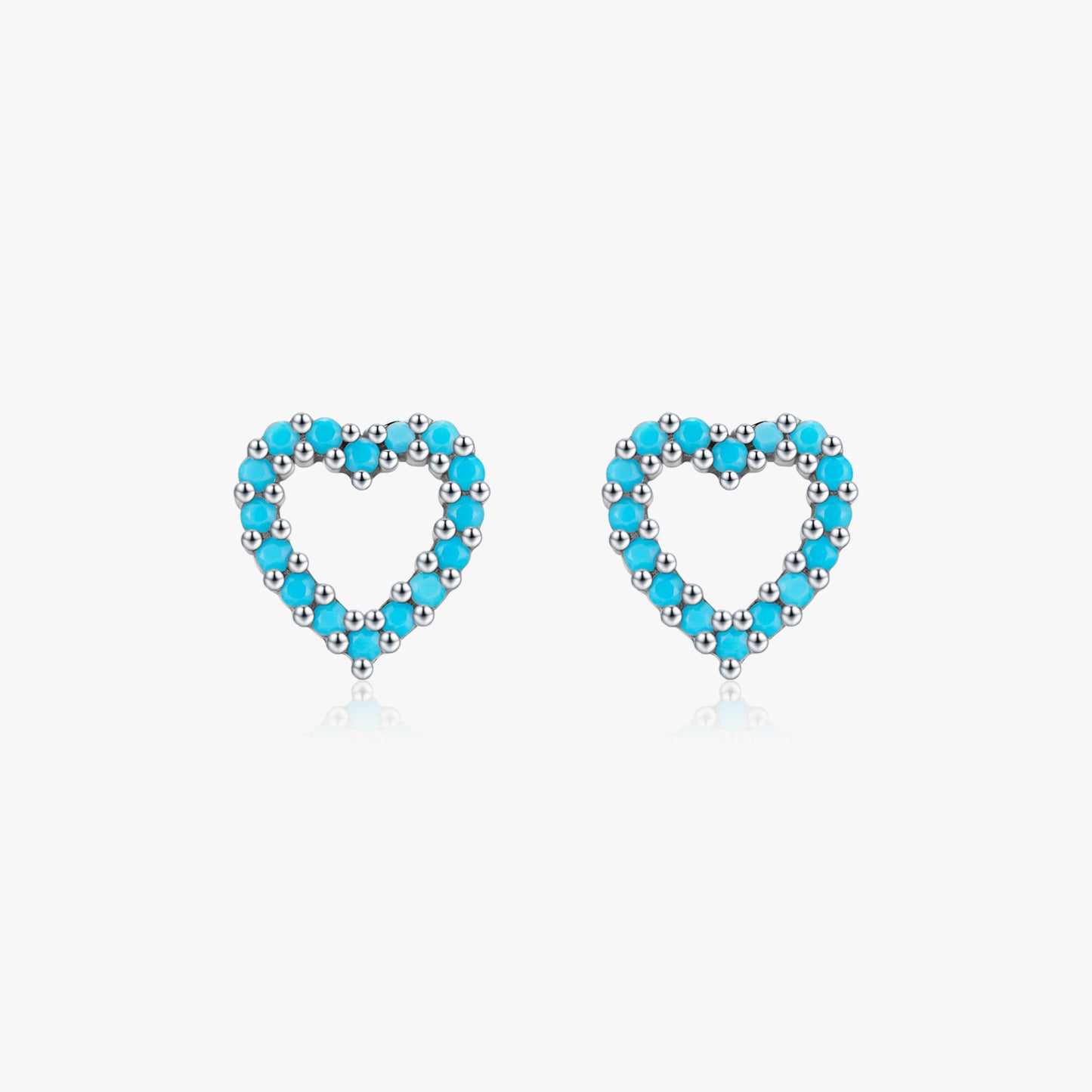 1 Pair Simple Style Heart Shape Hollow Out Inlay Sterling Silver Turquoise Ear Studs