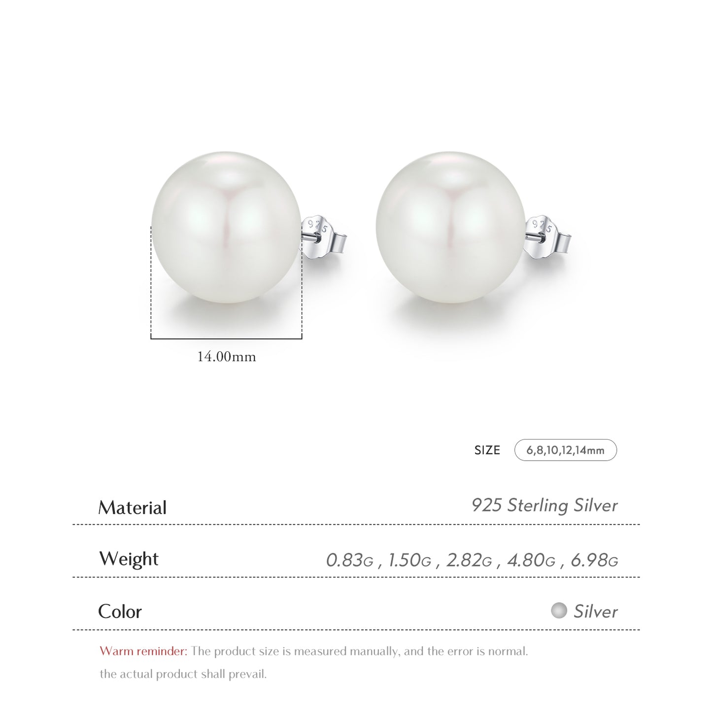 1 Pair Elegant Classic Style Round Plating Inlay Sterling Silver Artificial Pearls Rhodium Plated Ear Studs