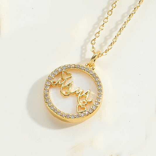 Ig Style Vintage Style Portrait Sun Letter Copper Enamel Plating Inlay Shell Zircon 14k Gold Plated Pendant Necklace