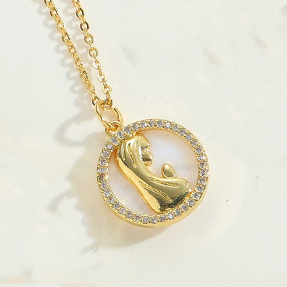 Ig Style Vintage Style Portrait Sun Letter Copper Enamel Plating Inlay Shell Zircon 14k Gold Plated Pendant Necklace