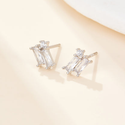 1 Pair Simple Style Geometric Rectangle Plating Inlay Sterling Silver Zircon 18k Gold Plated White Gold Plated Ear Studs