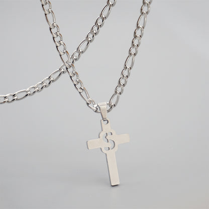 Hip-hop Punk Cross Letter Titanium Steel Pendant Necklace