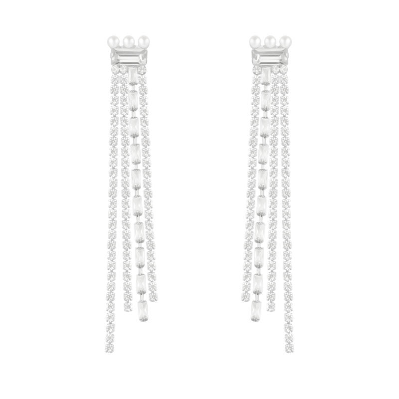 1 Pair Elegant Shiny Tassel Plating Inlay Copper Artificial Pearls Artificial Diamond Drop Earrings