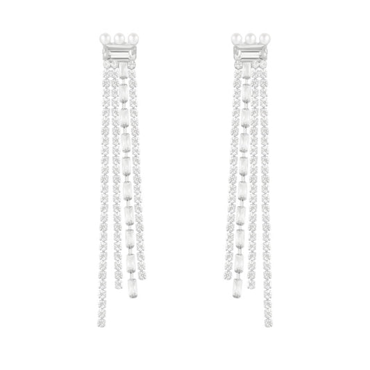 1 Pair Elegant Shiny Tassel Plating Inlay Copper Artificial Pearls Artificial Diamond Drop Earrings