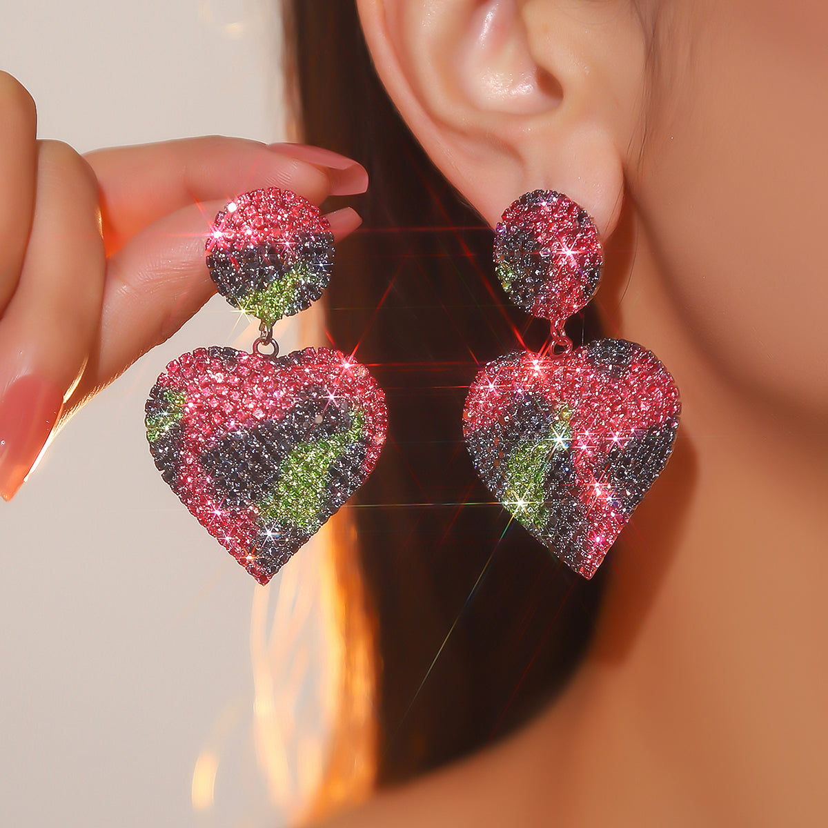 1 Pair Luxurious Shiny Heart Shape Plating Inlay Alloy Rhinestones Drop Earrings