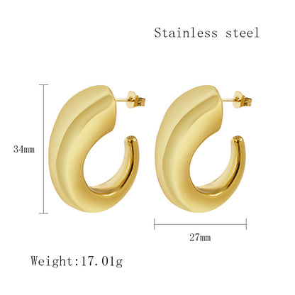 1 Pair Classic Style C Shape Horns Plating Stainless Steel 18k Gold Plated Ear Studs