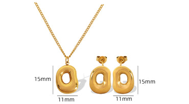 Vintage Style Irregular Oval Titanium Steel Plating Hollow Out 18k Gold Plated Jewelry Set