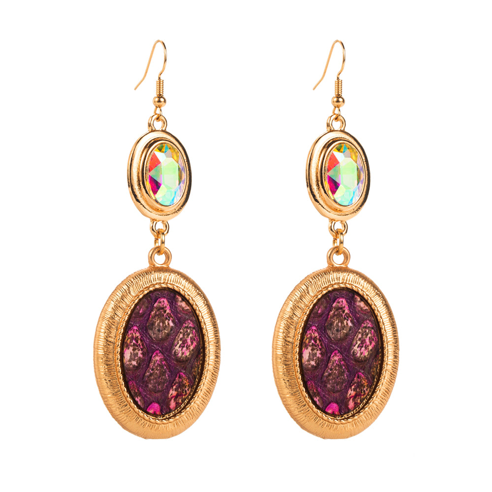 1 Pair Glam Classical Oval Plating Inlay Alloy Pu Glass Drop Earrings