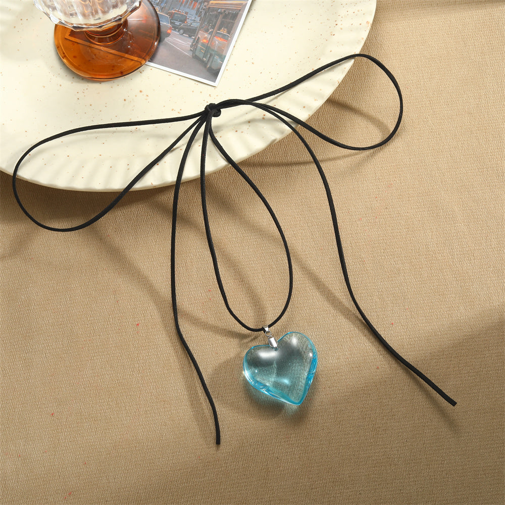 Ig Style Heart Shape Glass Flannel Plating Women's Pendant Necklace