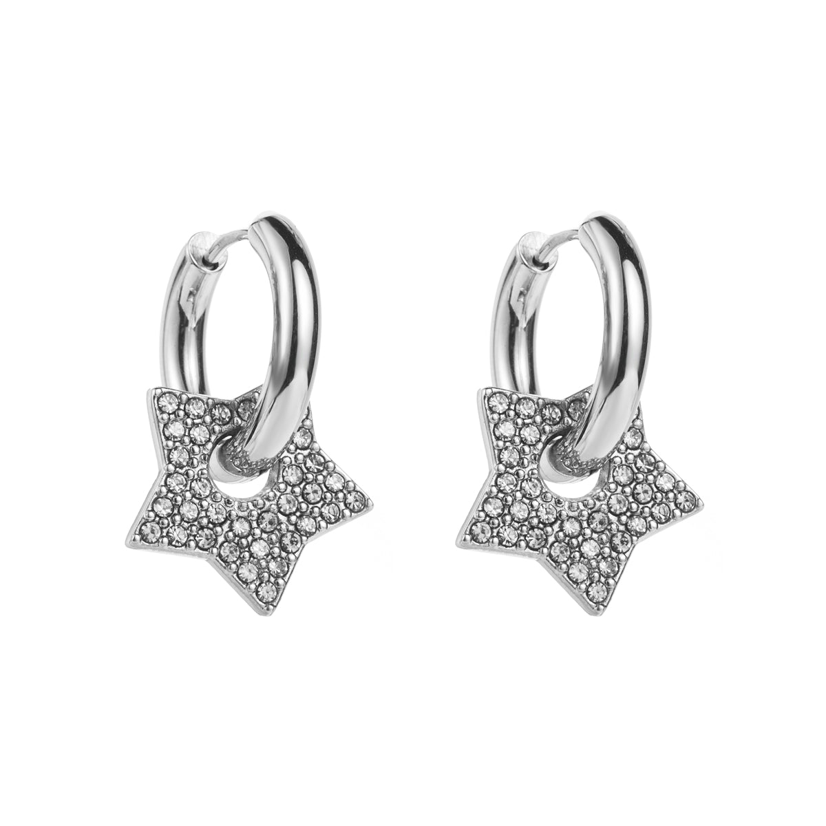 1 Pair Simple Style Pentagram Stainless Steel Rhinestones Drop Earrings