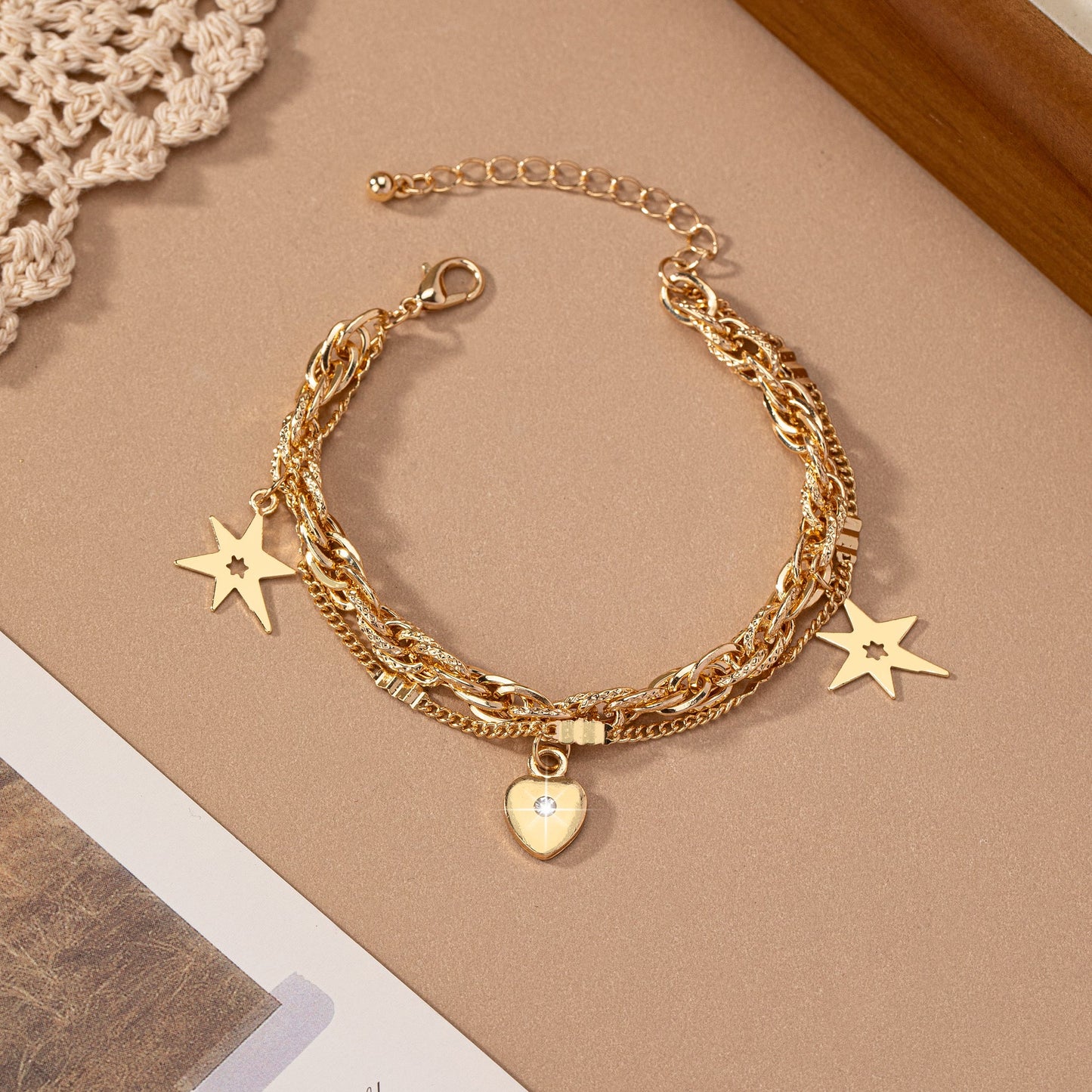 IG Style Star Heart Shape Alloy Plating Glass Unisex Bracelets