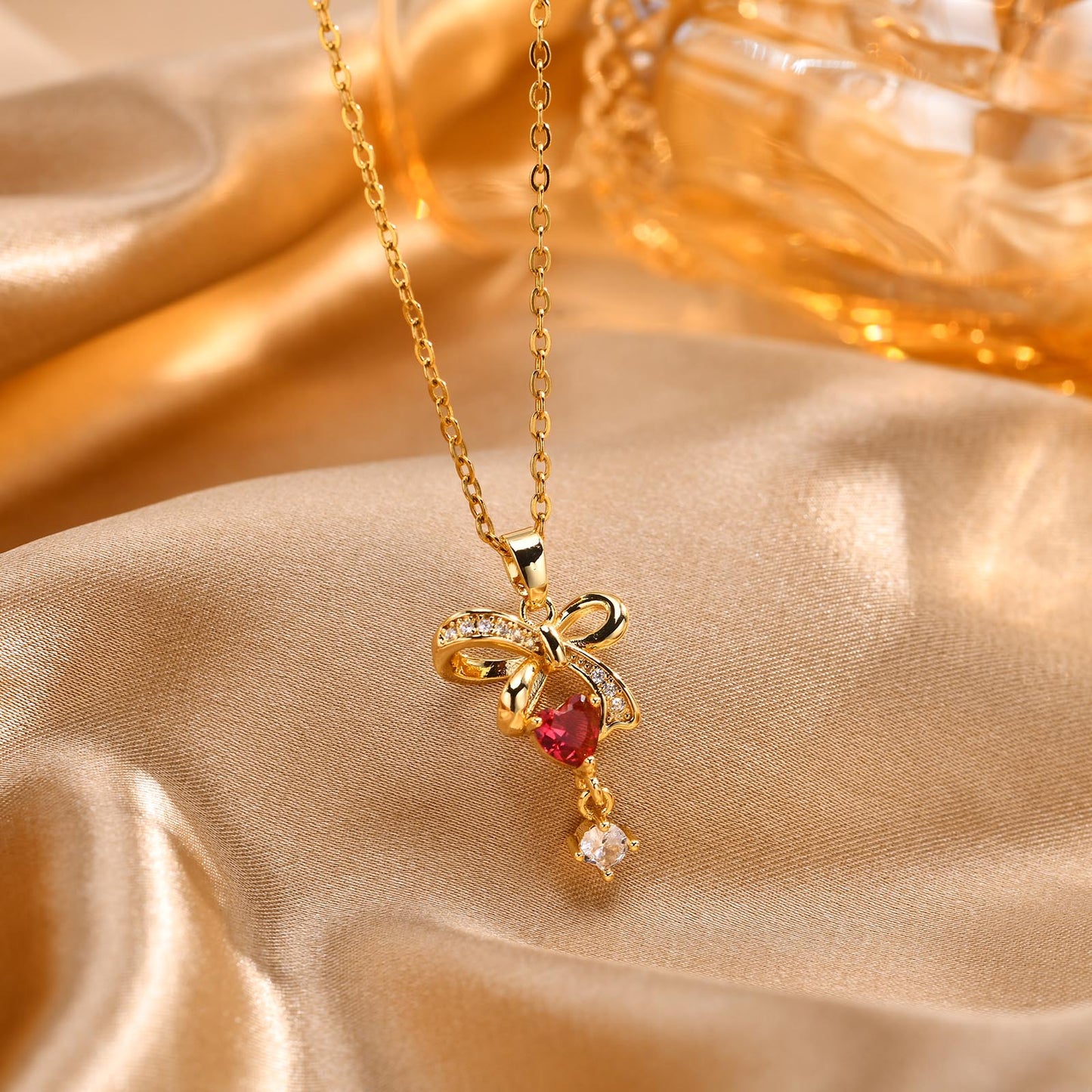 Sweet Heart Shape Bow Knot Copper Pendant Necklace