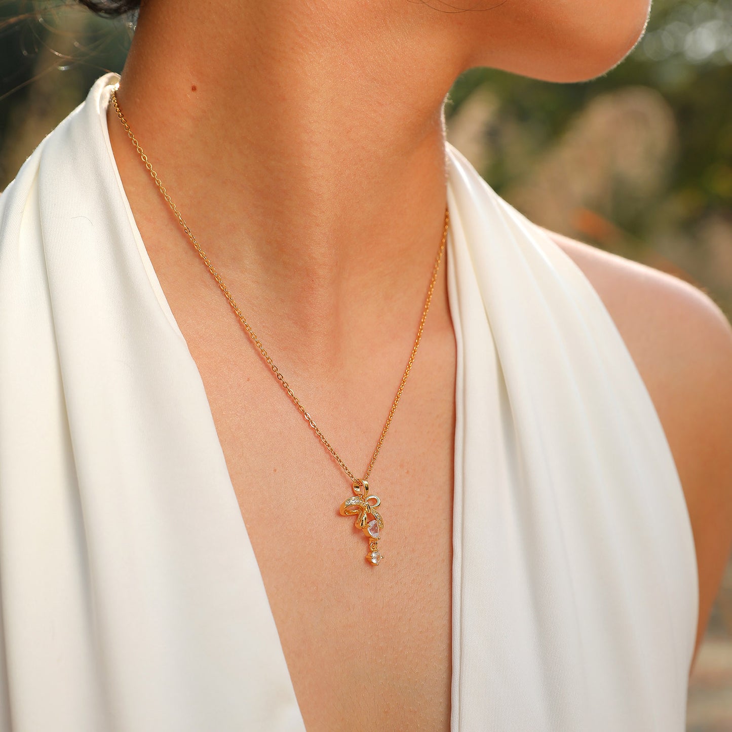 Sweet Heart Shape Bow Knot Copper Pendant Necklace