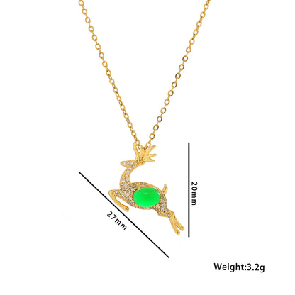 Ig Style Sweet Deer Stainless Steel Plating Inlay Zircon 18k Gold Plated Pendant Necklace