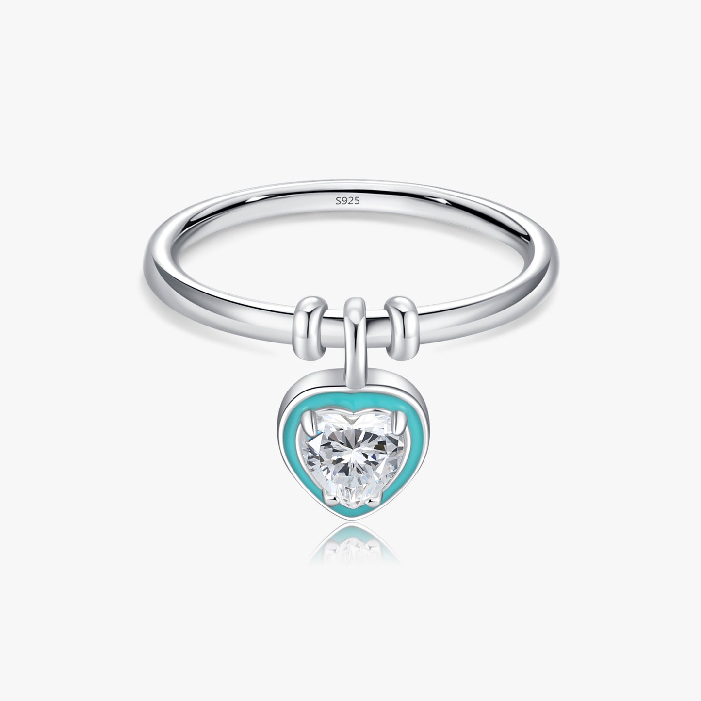 Ig Style Elegant Sweet Heart Shape Sterling Silver Epoxy Plating Inlay Zircon Rhodium Plated Charm Rings