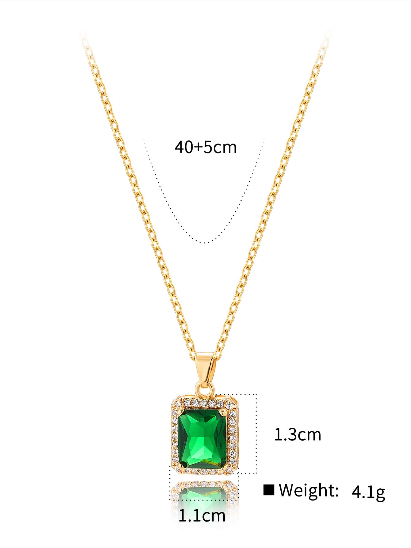 French Style Rectangle Copper Plating Inlay Zircon 18k Gold Plated Pendant Necklace