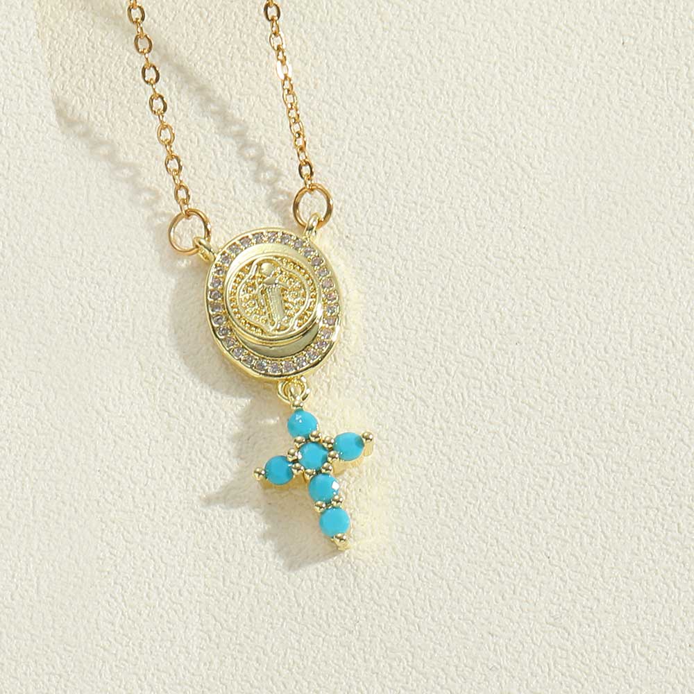 Copper Vintage Style Simple Style Cross Plating Inlay Zircon Pendant Necklace