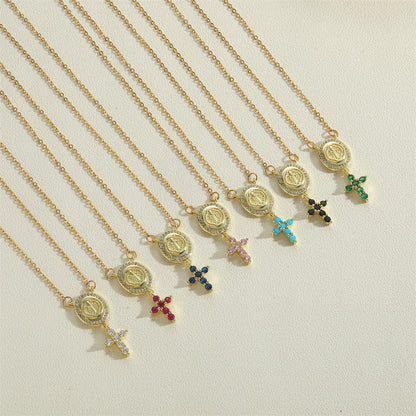 Copper Vintage Style Simple Style Cross Plating Inlay Zircon Pendant Necklace