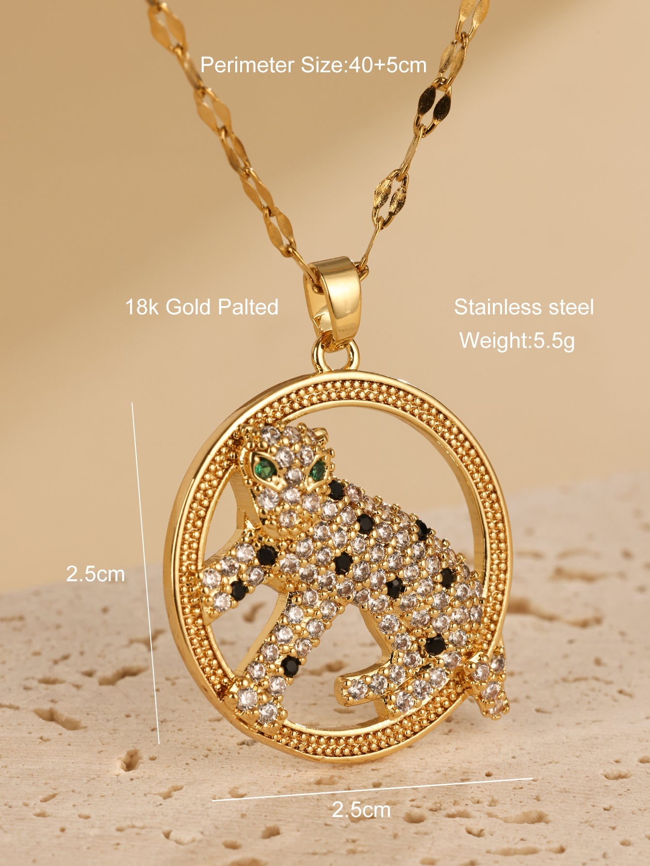 Cool Style Jaguar Stainless Steel Plating Inlay Zircon 18k Gold Plated Pendant Necklace