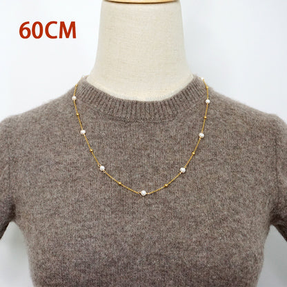 Freshwater Pearl Titanium Steel Simple Style Classic Style Round Beaded Plating Sweater Chain Long Necklace