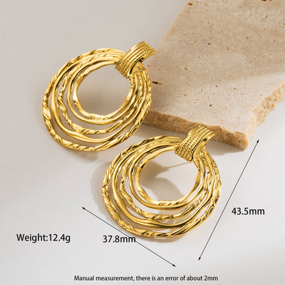 1 Pair Ig Style Retro Round Oval Polishing Plating Inlay Stainless Steel Zircon 18k Gold Plated Drop Earrings