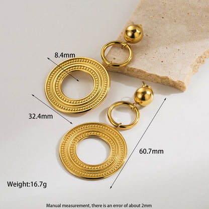 1 Pair Ig Style Retro Round Oval Polishing Plating Inlay Stainless Steel Zircon 18k Gold Plated Drop Earrings