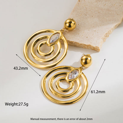 1 Pair Ig Style Retro Round Oval Polishing Plating Inlay Stainless Steel Zircon 18k Gold Plated Drop Earrings