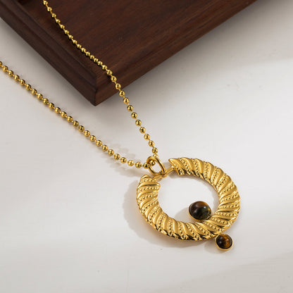 Elegant Retro Simple Style Geometric Stainless Steel Plating Inlay Natural Stone 18k Gold Plated Necklace