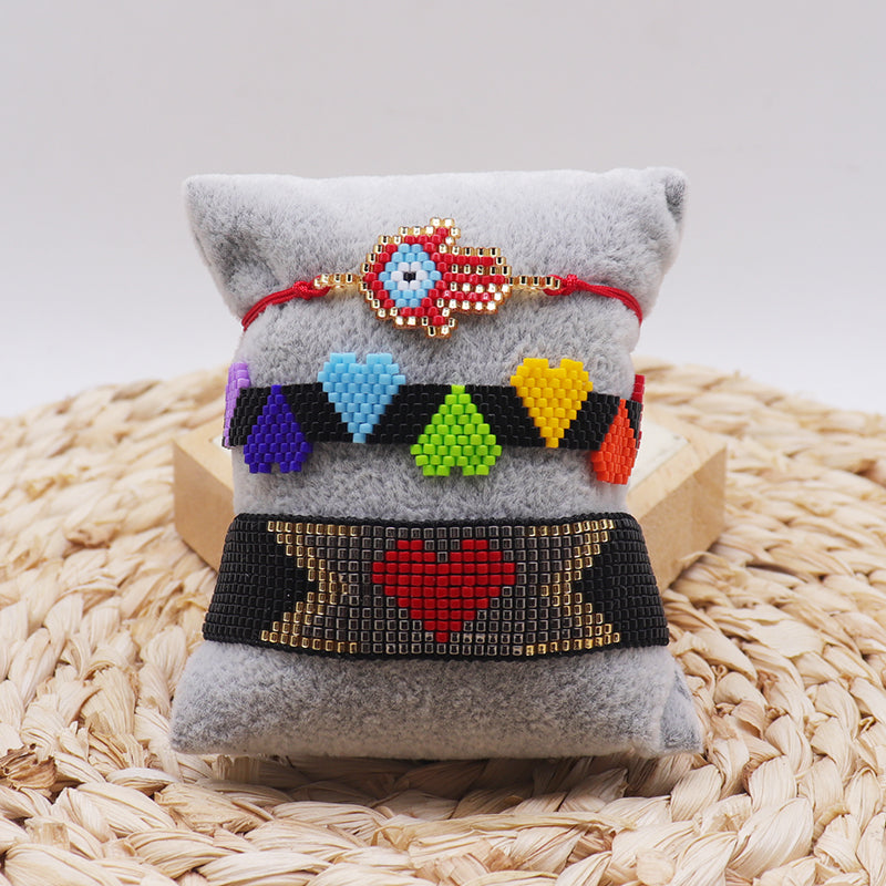 Vintage Style Simple Style Devil's Eye Palm Heart Shape Glass Beaded Knitting Women's Bracelets