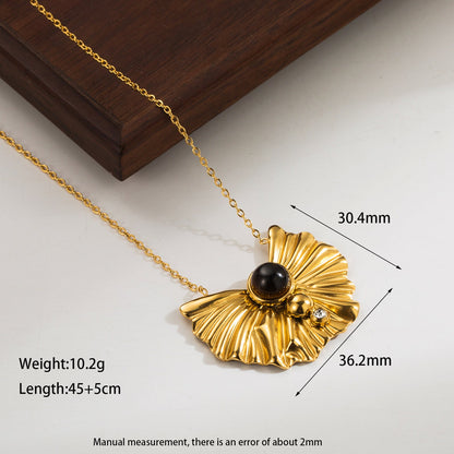 Elegant Retro Simple Style Geometric Stainless Steel Plating Inlay Natural Stone 18k Gold Plated Necklace