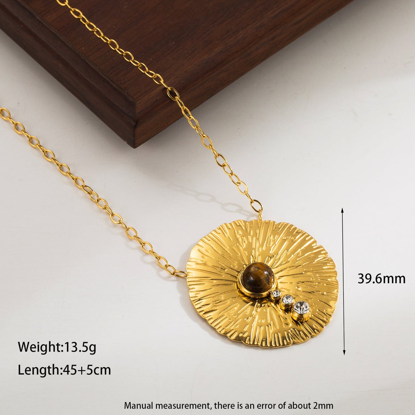 Elegant Retro Simple Style Geometric Stainless Steel Plating Inlay Natural Stone 18k Gold Plated Necklace