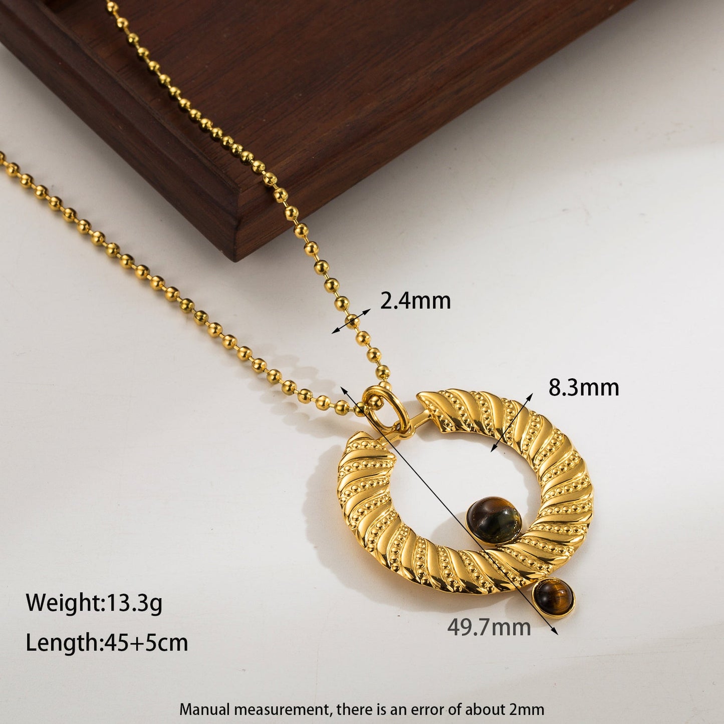 Elegant Retro Simple Style Geometric Stainless Steel Plating Inlay Natural Stone 18k Gold Plated Necklace