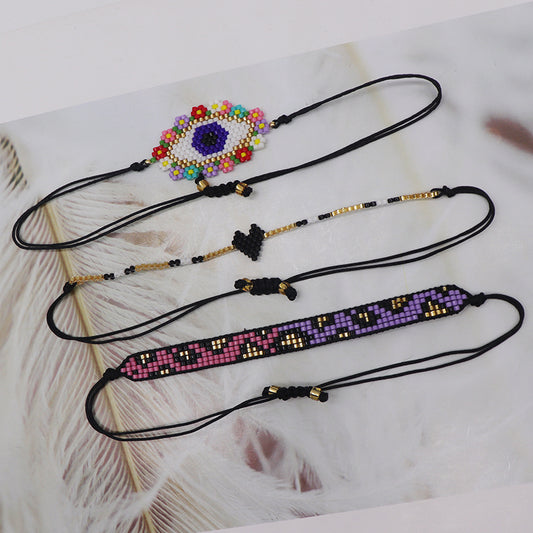 Hip-hop Geometric Heart Shape Leopard Glass Knitting Unisex Bracelets