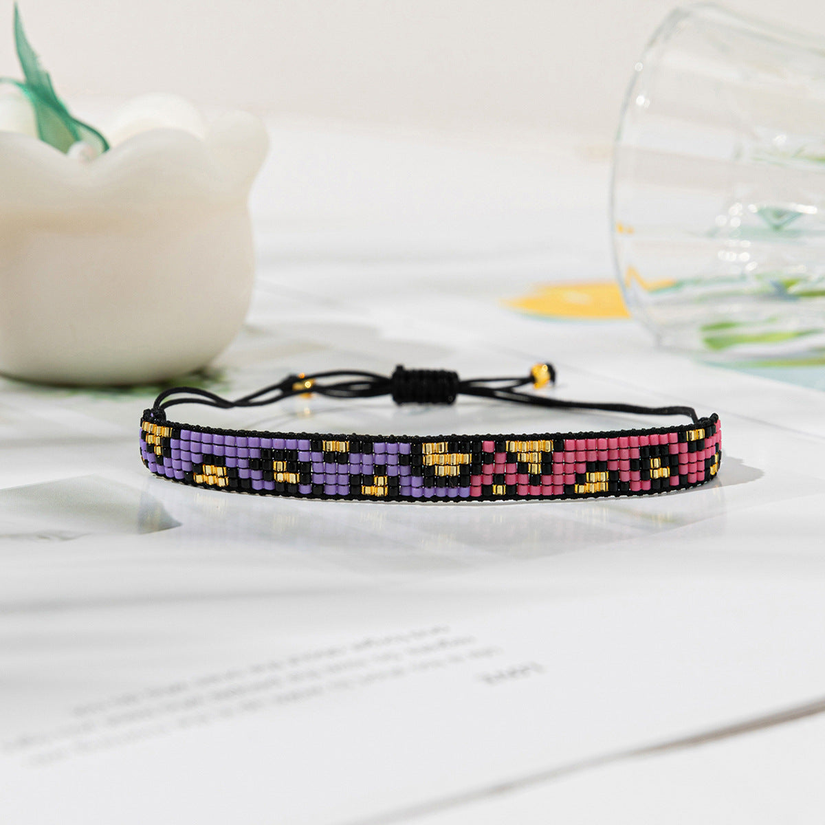Hip-hop Geometric Heart Shape Leopard Glass Knitting Unisex Bracelets