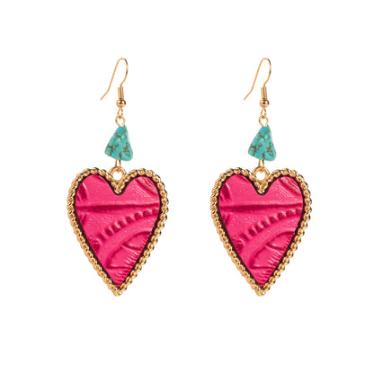 1 Pair Elegant Vintage Style Heart Shape Plating Inlay Alloy Artificial Leather Turquoise Drop Earrings